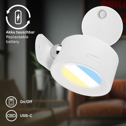Briloner 3896016 - Dimbare oplaadbare LED-wandlamp TARI LED/1,6W/5V 1500 mAh wit