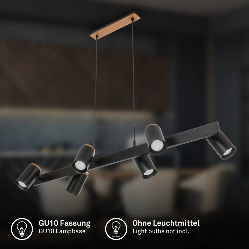 Briloner 4059065 - ERA hanglamp met kabel 6xGU10/10W/230V zwart