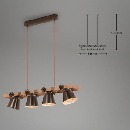 Briloner 4406-044 - Hanglamp aan een koord TALE 4xE27/40W/230V bruin