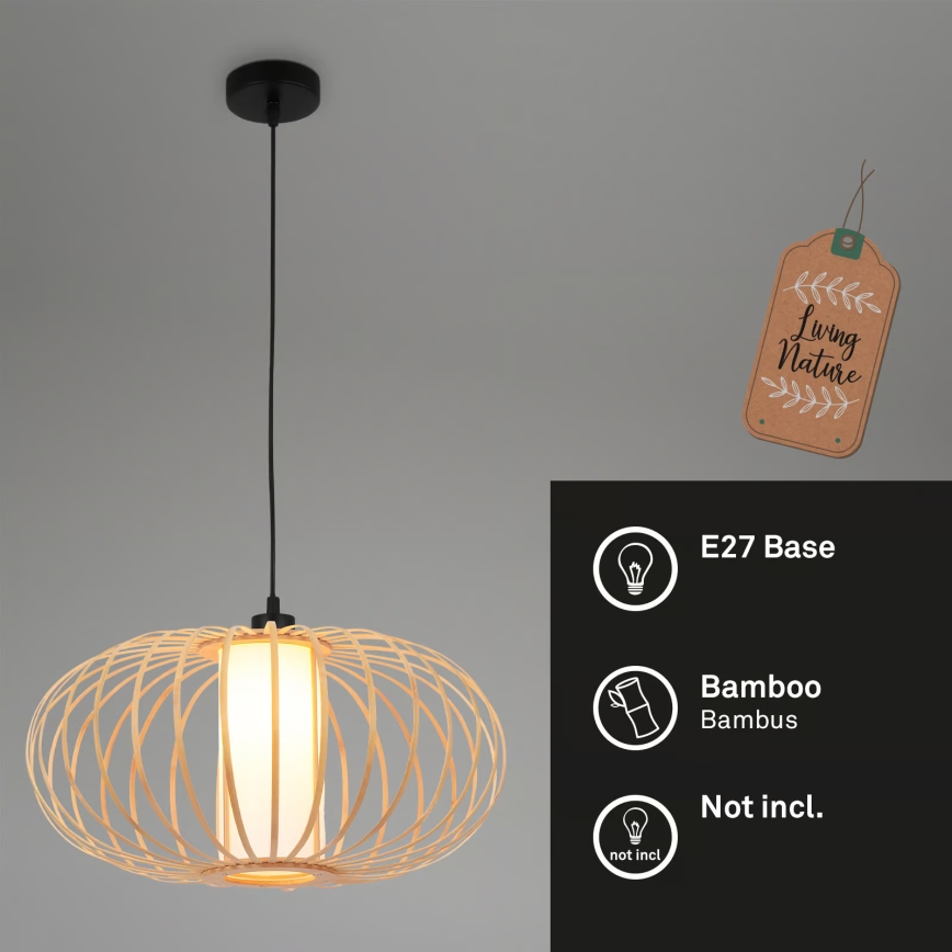 Briloner 4759011 - Hanglamp met kabel 1xE27/10W/230V zwart/bamboe