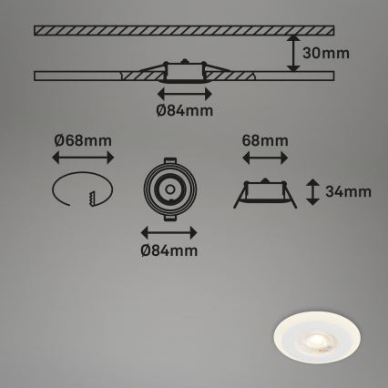 Briloner 7039036 - Set van 3 LED-inbouwspots voor badkamer, LED/5W/230V, IP44, wit
