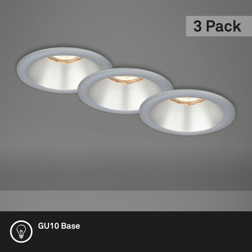 Briloner 7042-034 - SET 3x Badkamer inbouwverlichting 1xGU10/9W/230V IP23 zilver