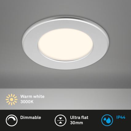 Briloner 7049014 - dimbare LED-inbouwspot voor badkamer, 6W/230V, 3000K (warmwit), IP44, mat chroom