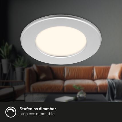 Briloner 7049014 - dimbare LED-inbouwspot voor badkamer, 6W/230V, 3000K (warmwit), IP44, mat chroom