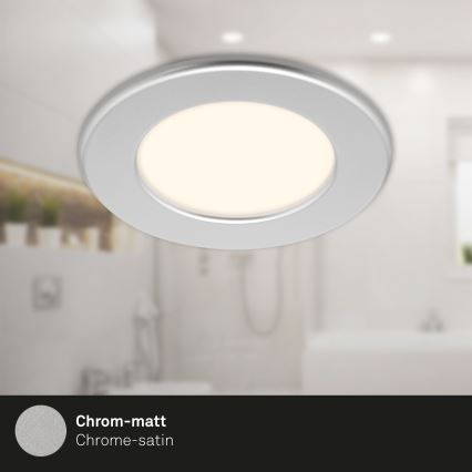 Briloner 7049014 - dimbare LED-inbouwspot voor badkamer, 6W/230V, 3000K (warmwit), IP44, mat chroom