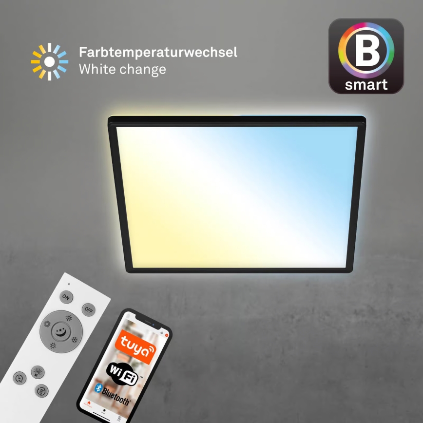 Briloner 7060-015 - LED dimbaar opbouwpaneel SLIM LED/22W/230V 2700-6500K 42x42 cm zwart Wi-Fi Tuya + afstandsbediening