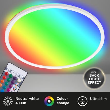 Briloner 7092-416 - RGBW dimbare plafondlamp SLIM LED/15W/230V + afstandsbediening