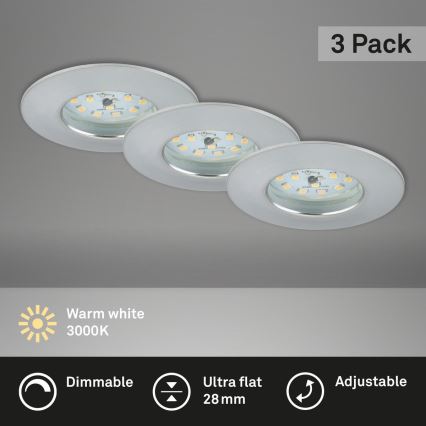 Briloner 7231-039 - SET van 3 dimbare LED-inbouwspots voor de badkamer LED/5,5W/230V IP44 mat chroom