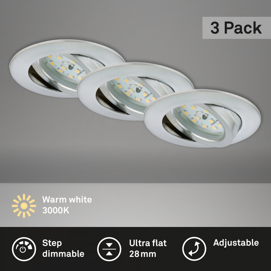 Briloner 7296-039 - Set van 3 dimbare LED-inbouwspots voor badkamer LED/6,5W/230V 3000K IP23 mat chroom