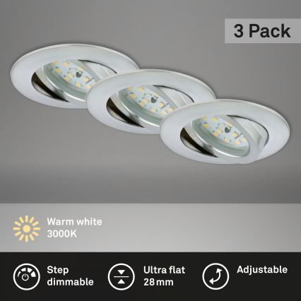 Briloner 7296-039 - SET van 3 dimbare LED-badkamer inbouwspots 1xLED/6,5W/230V 3000K IP23 mat chroom