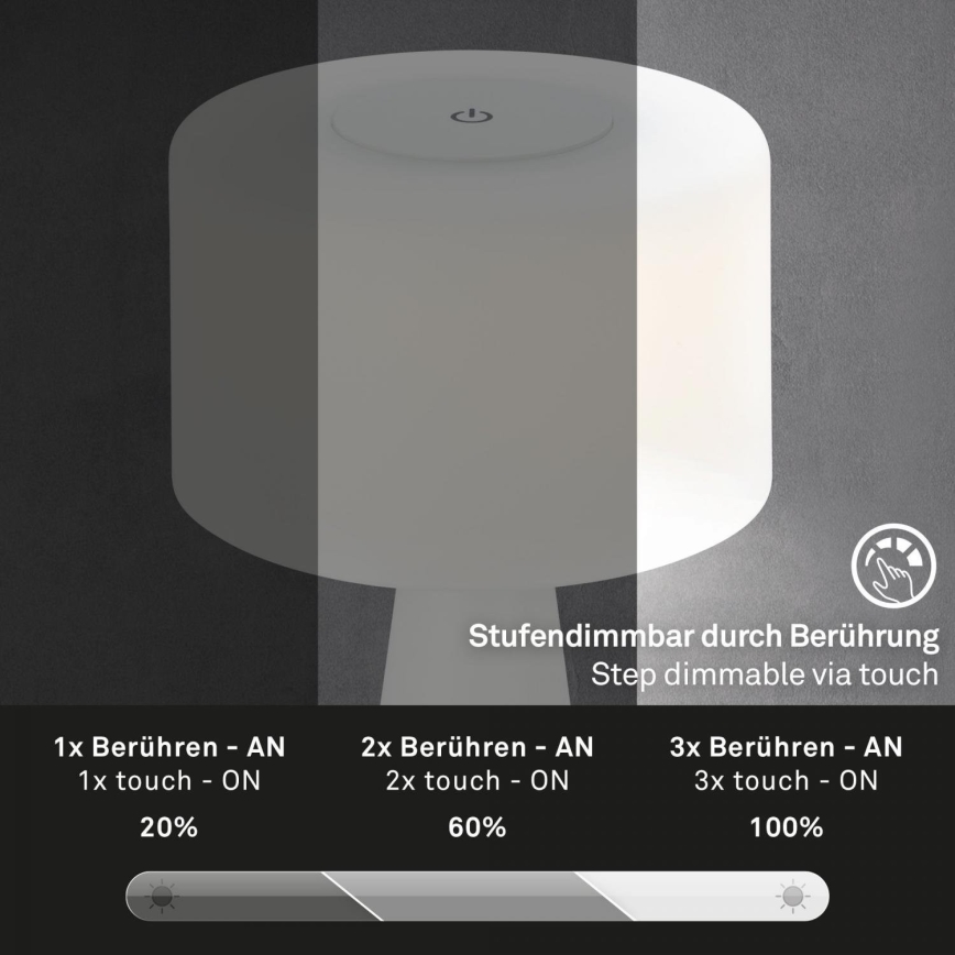 Briloner 7420016 - LED Dimbaar oplaadbaar aanraken buitenshuis tafellamp LED/4W/5V IP44 3000K wit