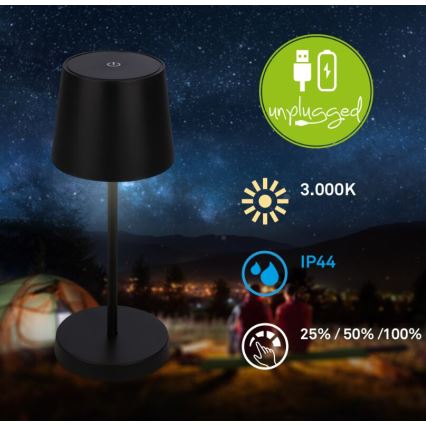 Briloner 7423015 - LED Dimbaar oplaadbaar buitenshuis tafellamp LED/2,6W/5V IP44 2000 mAh zwart