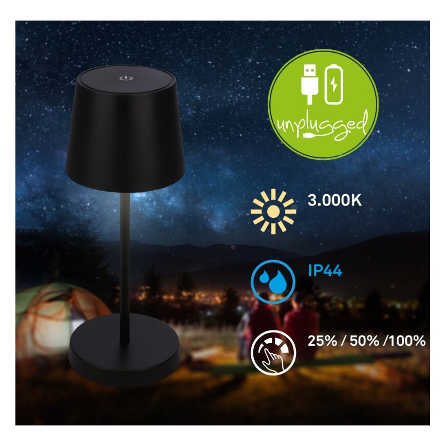 Briloner 7423015 - LED Dimbaar oplaadbaar buitenshuis tafellamp LED/2,6W/5V IP44 2000 mAh zwart