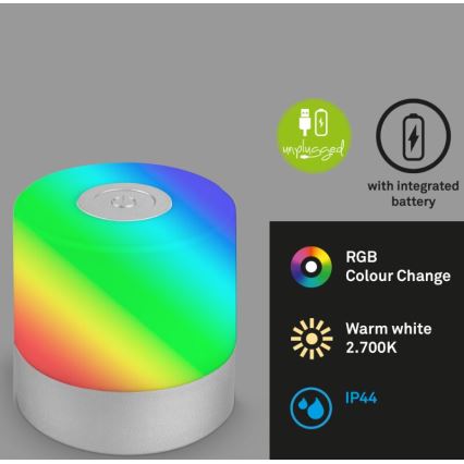 Briloner 7462014 - LED RGB Oplaadbaar buitenshuis tafellamp LED/1,5W/5V IP44 1200 mAh mat chroom