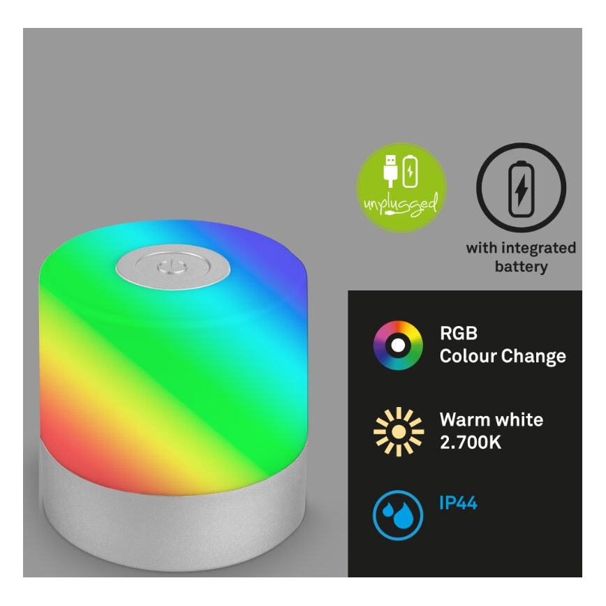Briloner 7462014 - LED RGB Oplaadbaar buitenshuis tafellamp LED/1,5W/5V IP44 1200 mAh mat chroom