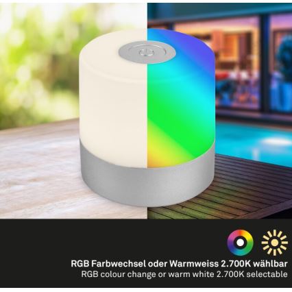 Briloner 7462014 - LED RGB Oplaadbaar buitenshuis tafellamp LED/1,5W/5V IP44 1200 mAh mat chroom