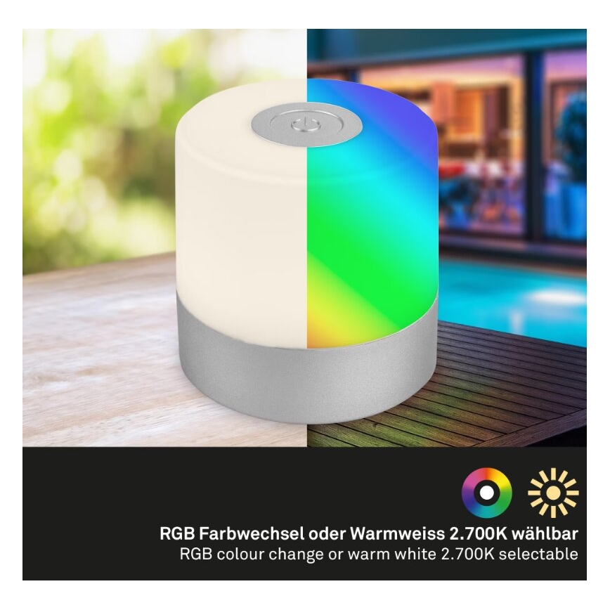 Briloner 7462014 - LED RGB Oplaadbaar buitenshuis tafellamp LED/1,5W/5V IP44 1200 mAh mat chroom