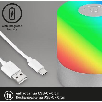 Briloner 7462014 - LED RGB Oplaadbaar buitenshuis tafellamp LED/1,5W/5V IP44 1200 mAh mat chroom