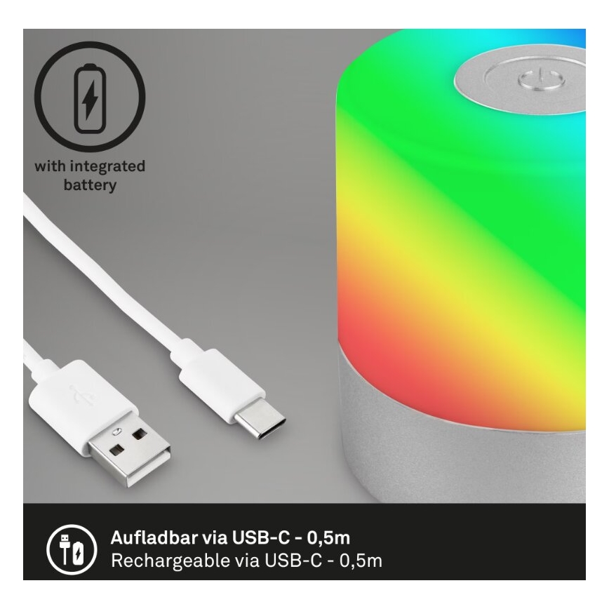 Briloner 7462014 - LED RGB Oplaadbaar buitenshuis tafellamp LED/1,5W/5V IP44 1200 mAh mat chroom