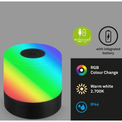 Briloner 7462015 - LED RGB Oplaadbare buiten tafellamp LED/1,5W/5V IP44 1200 mAh zwart