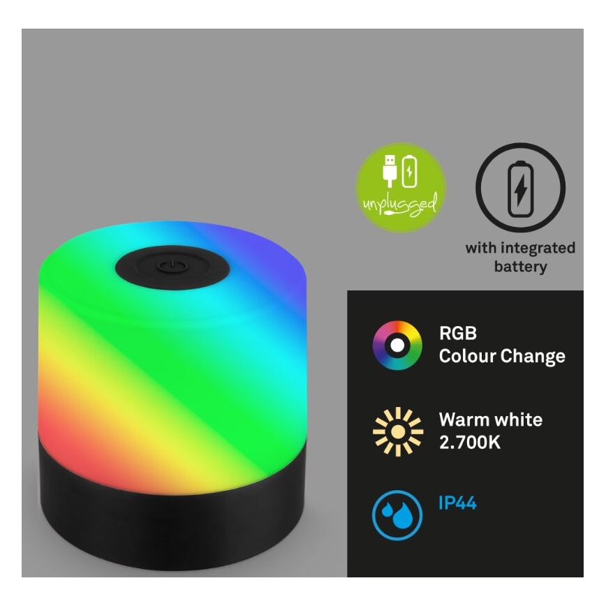 Briloner 7462015 - LED RGB Oplaadbare buiten tafellamp LED/1,5W/5V IP44 1200 mAh zwart