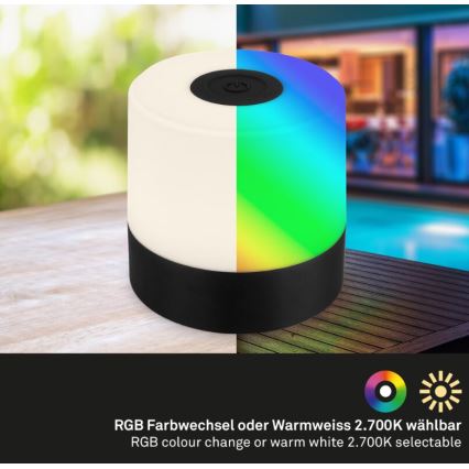 Briloner 7462015 - LED RGB Oplaadbare buiten tafellamp LED/1,5W/5V IP44 1200 mAh zwart