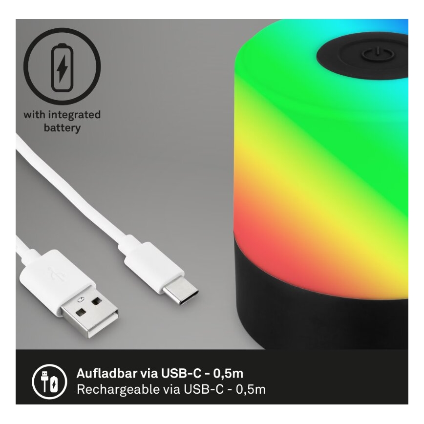 Briloner 7462015 - LED RGB Oplaadbare buiten tafellamp LED/1,5W/5V IP44 1200 mAh zwart