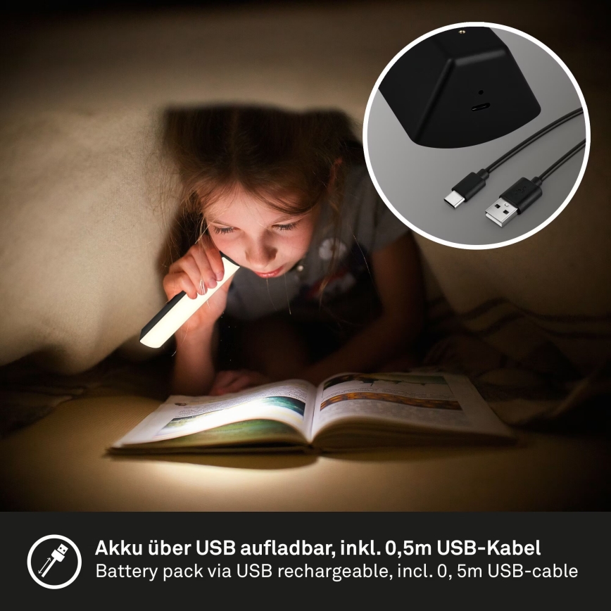 Briloner 7474-015 - LED Dimbaar aanraken oplaadbaar buitenshuis tafellamp 2in1 LED/7W/5V 2x2200 mAh USB 3000K IP44 zwart