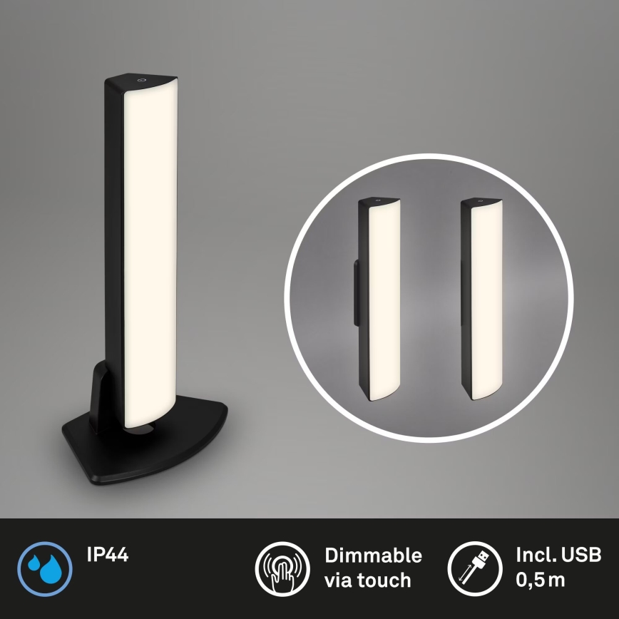 Briloner 7474-015 - LED Dimbaar aanraken oplaadbaar buitenshuis tafellamp 2in1 LED/7W/5V 2x2200 mAh USB 3000K IP44 zwart
