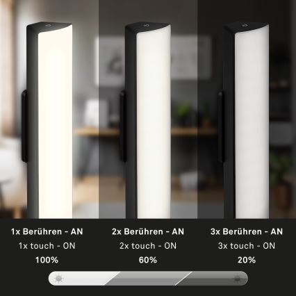 Briloner 7474-015 - LED Dimbaar aanraken oplaadbaar buitenshuis tafellamp 2in1 LED/7W/5V 2x2200 mAh USB 3000K IP44 zwart