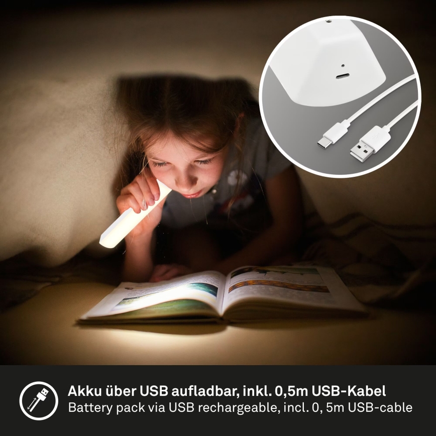 Briloner 7474-016 - LED dimbare oplaadbare buiten tafellamp 2-in-1 LED/7W/5V 2x2200 mAh USB 3000K IP44 wit