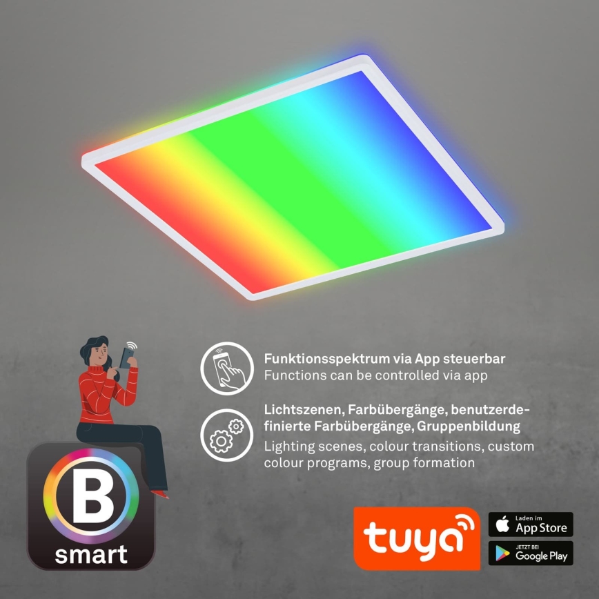 Briloner 7491-016 - LED RGBW dimbare SMART plafondlamp LED/22W/230V 4000K 42x42 cm Wi-Fi Tuya + afstandsbediening