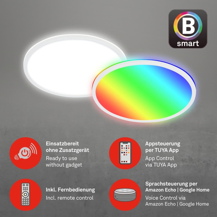 Briloner 7494016 - LED RGBW dimbare plafondlamp SMART LED/22W/230V 4000K Ø 42 cm Wi-Fi Tuya + afstandsbediening