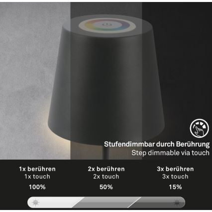 Briloner 7507015 - Dimbare oplaadbare LED RGB buiten tafellamp 2-in-1 LED/2,5W/5V IP44 antraciet