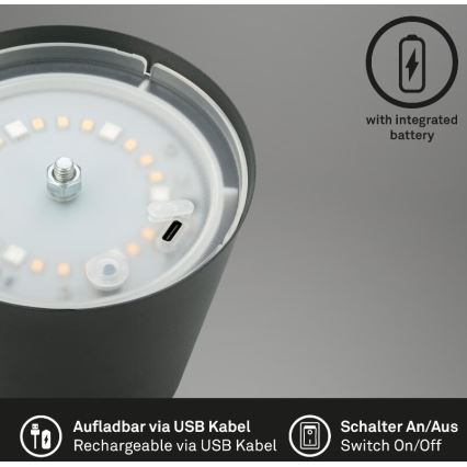 Briloner 7507015 - Dimbare oplaadbare LED RGB buiten tafellamp 2-in-1 LED/2,5W/5V IP44 antraciet