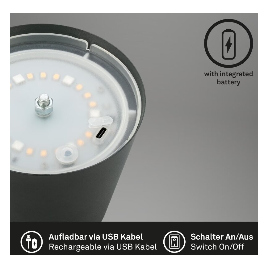 Briloner 7507015 - Dimbare oplaadbare LED RGB buiten tafellamp 2-in-1 LED/2,5W/5V IP44 antraciet