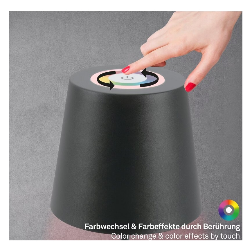 Briloner 7507015 - Dimbare oplaadbare LED RGB buiten tafellamp 2-in-1 LED/2,5W/5V IP44 antraciet
