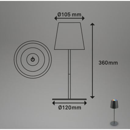 Briloner 7507015 - Dimbare oplaadbare LED RGB buiten tafellamp 2-in-1 LED/2,5W/5V IP44 antraciet