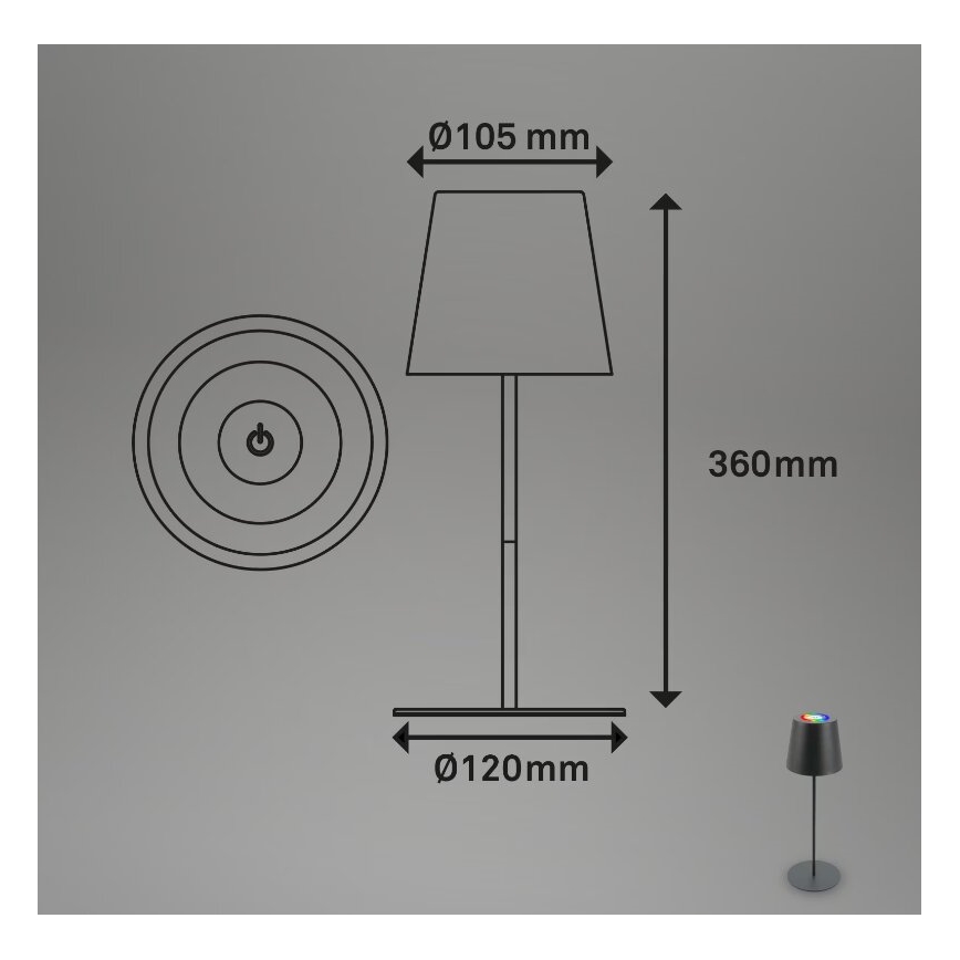 Briloner 7507015 - LED RGB-dimbare oplaadbare buitentafellamp 2-in-1 LED/2,5W/5V IP44 1200 mAh antraciet