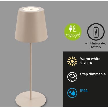 Briloner 7508011 - Dimbare oplaadbare LED buiten tafellamp 2-in-1 LED/2,5W/5V IP44 beige