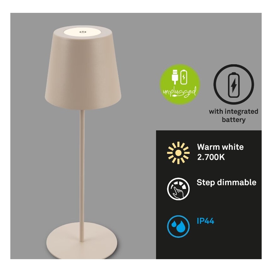 Briloner 7508011 - Dimbare oplaadbare LED buiten tafellamp 2-in-1 LED/2,5W/5V IP44 beige