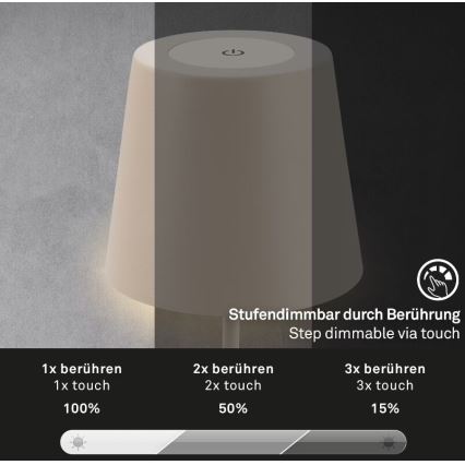 Briloner 7508011 - Dimbare oplaadbare LED buiten tafellamp 2-in-1 LED/2,5W/5V IP44 beige