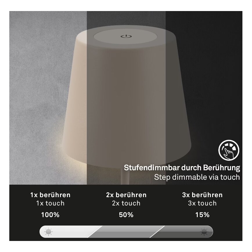 Briloner 7508011 - Dimbare oplaadbare LED buiten tafellamp 2-in-1 LED/2,5W/5V IP44 beige