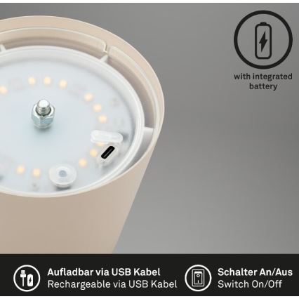 Briloner 7508011 - Dimbare oplaadbare LED buiten tafellamp 2-in-1 LED/2,5W/5V IP44 beige