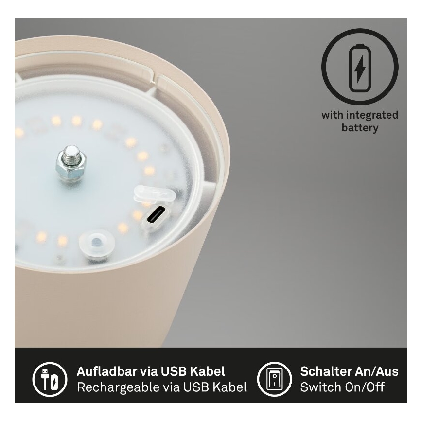 Briloner 7508011 - Dimbare oplaadbare LED buiten tafellamp 2-in-1 LED/2,5W/5V IP44 beige