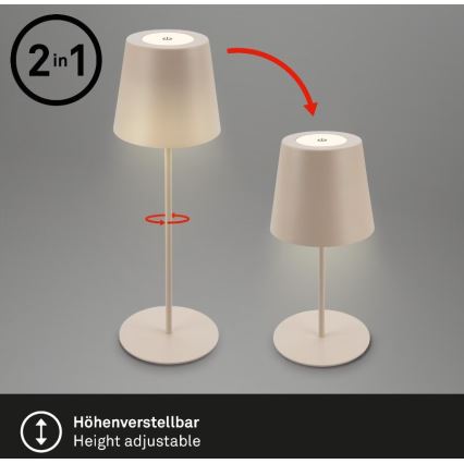 Briloner 7508011 - Dimbare oplaadbare LED buiten tafellamp 2-in-1 LED/2,5W/5V IP44 beige
