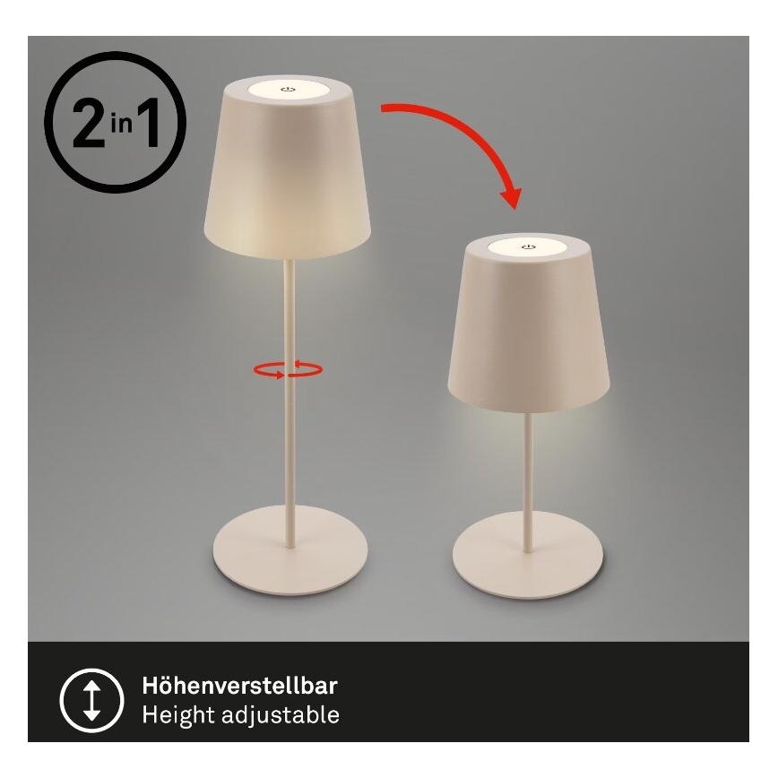 Briloner 7508011 - Dimbare oplaadbare LED buiten tafellamp 2-in-1 LED/2,5W/5V IP44 beige