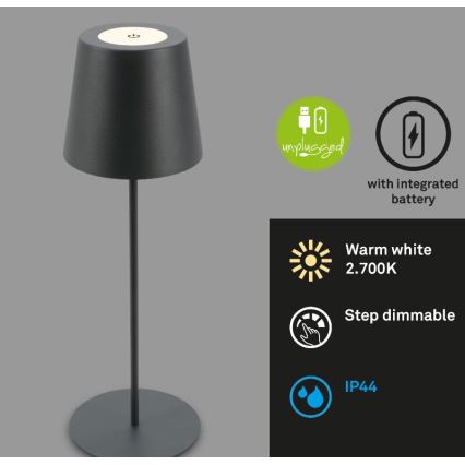 Briloner 7508015 - LED Dimbaar oplaadbaar buitenshuis tafellamp 2in1 LED/2,5W/5V IP44 antraciet