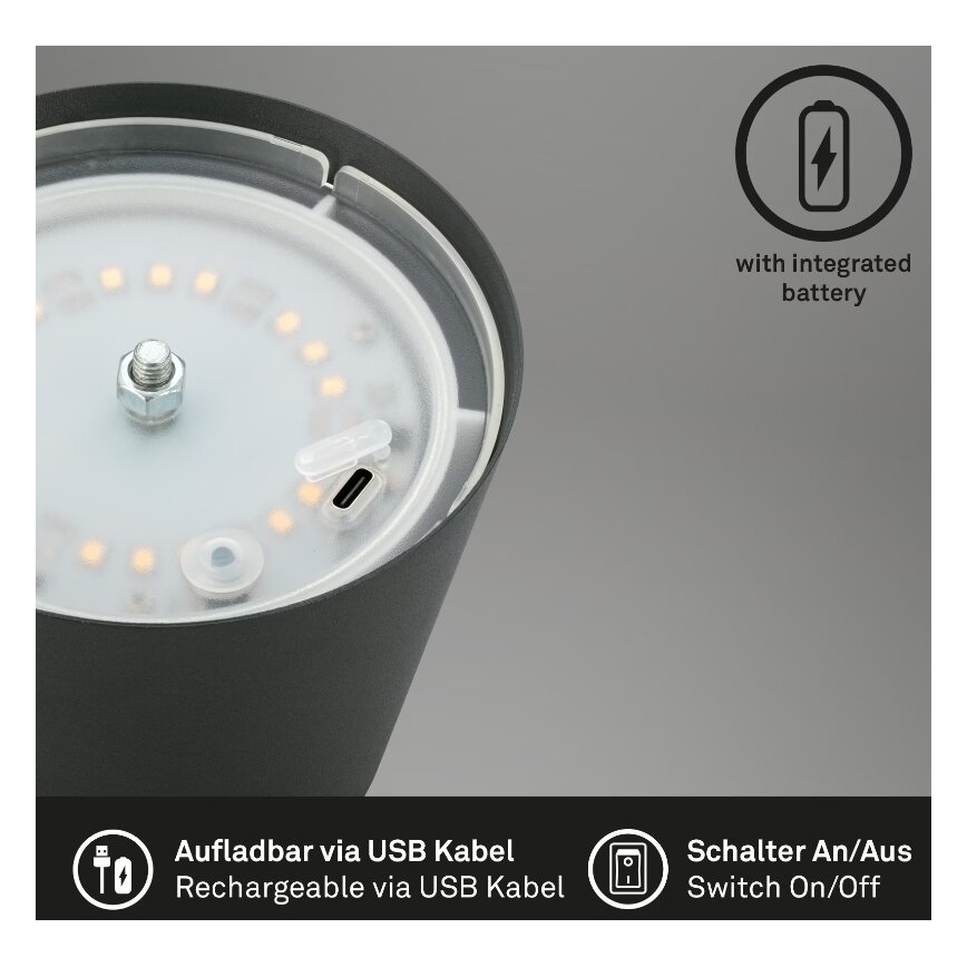 Briloner 7508015 - LED Dimbaar oplaadbaar buitenshuis tafellamp 2in1 LED/2,5W/5V IP44 antraciet