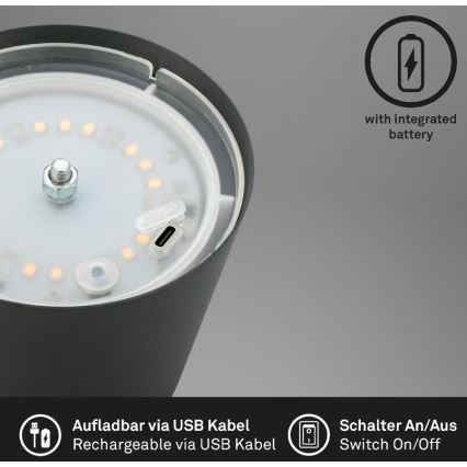 Briloner 7508015 - Dimbare oplaadbare LED buiten tafellamp 2-in-1 LED/2,5W/5V IP44 zwart